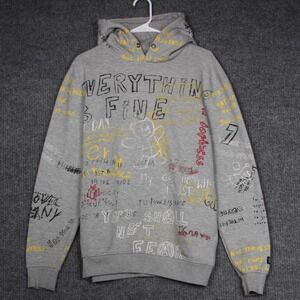 Y2K Bleeker & Mercer Gray Graffiti Print Hoodie Mens Size M Streetwear Y2K Retro